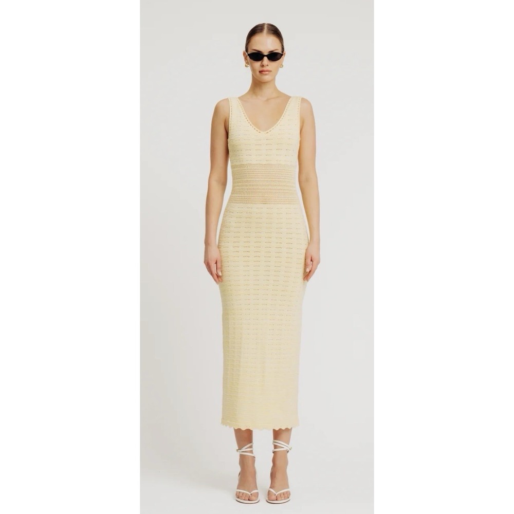 Torn By Ronny Kobo Butter Yellow Boho Crochet Mindy Maxi Dress - XS